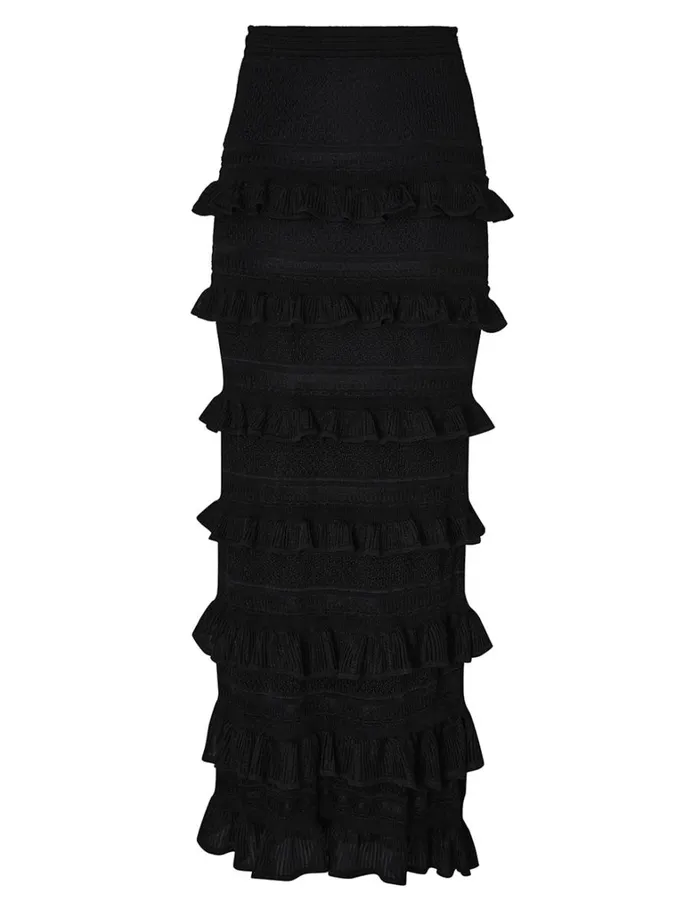 Women Clothing Zimmermann Natura Frill Midi Skirt Black