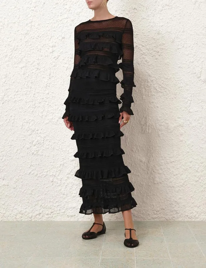 Women Clothing Zimmermann Natura Frill Midi Skirt Black