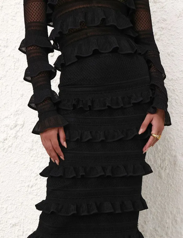 Women Clothing Zimmermann Natura Frill Midi Skirt Black