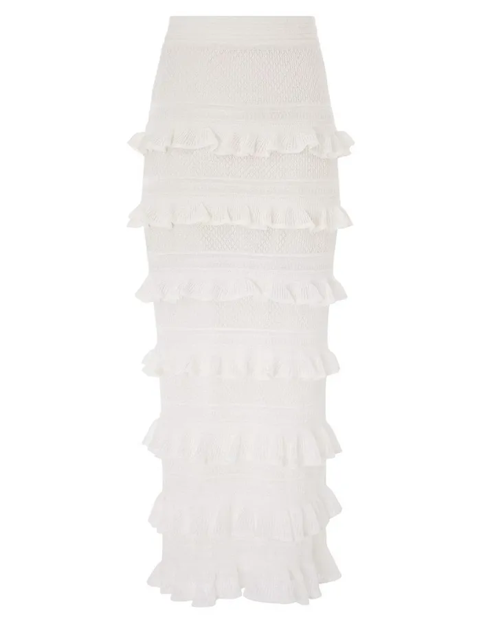 Women Clothing Zimmermann Natura Frill Midi Skirt Parchment