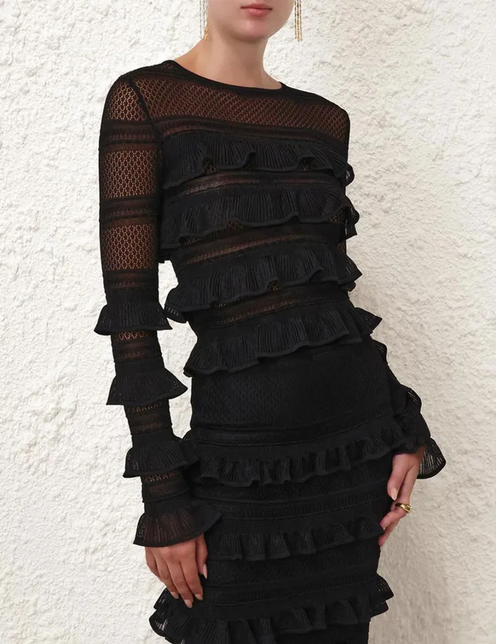 Women Clothing Zimmermann Natura Frill Top Black