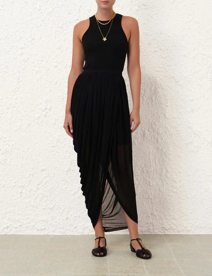 Women Clothing Zimmermann Natura Jersey Draped Skirt Black