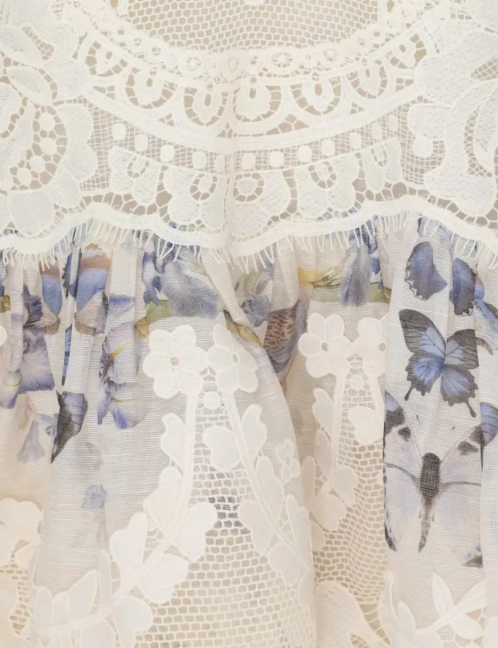 Women Clothing Zimmermann Natura Lace Patch Mini Iris Mixed Print