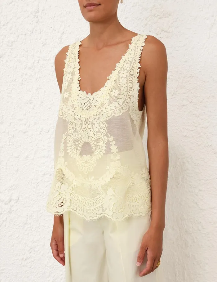 Women Clothing Zimmermann Natura Lace Patch Tank Lemon