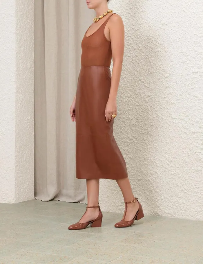 Women Clothing Zimmermann Natura Leather Skirt Toffee