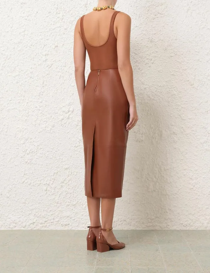 Women Clothing Zimmermann Natura Leather Skirt Toffee