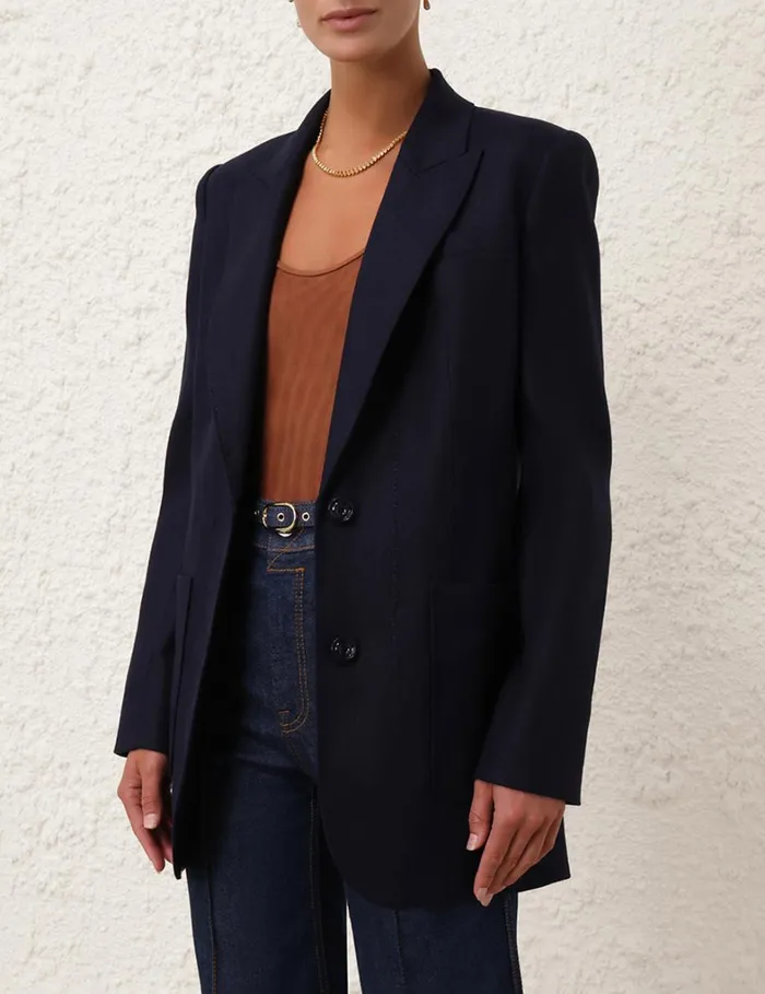 Women Clothing Zimmermann Natura Linen Jacket Navy