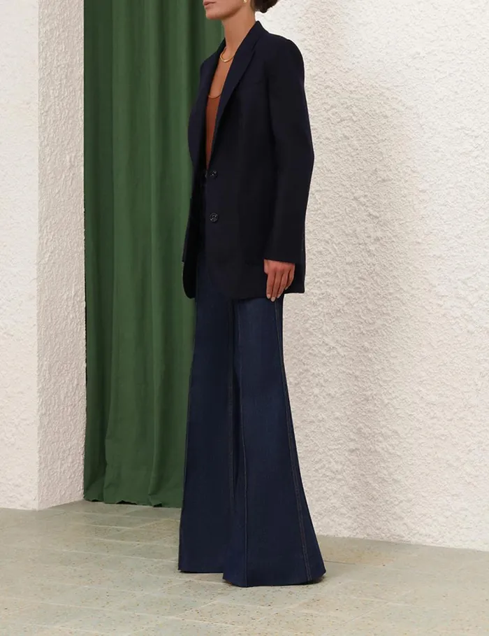 Women Clothing Zimmermann Natura Linen Jacket Navy