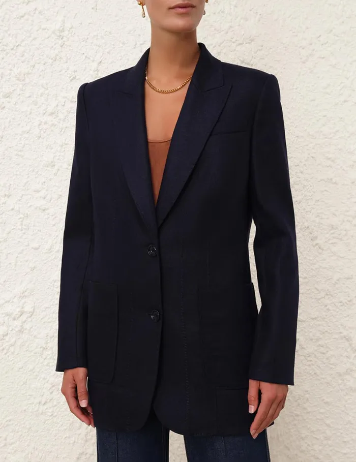 Women Clothing Zimmermann Natura Linen Jacket Navy