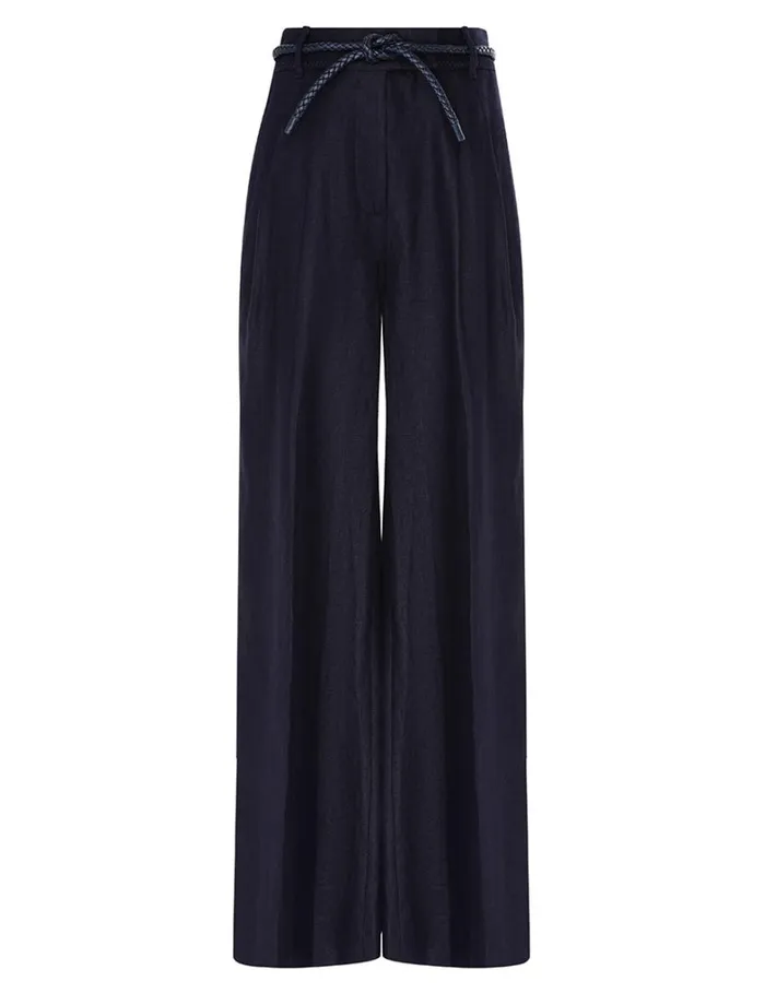 Women Clothing Zimmermann Natura Linen Wide Leg Pant Navy