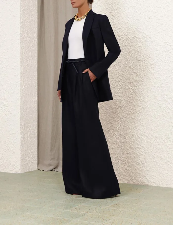 Women Clothing Zimmermann Natura Linen Wide Leg Pant Navy