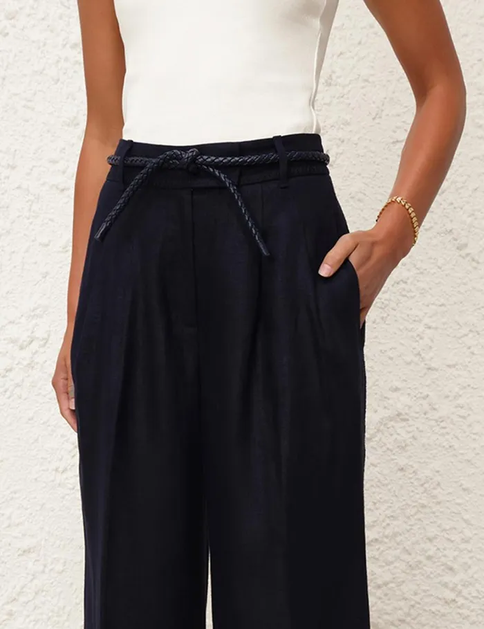 Women Clothing Zimmermann Natura Linen Wide Leg Pant Navy