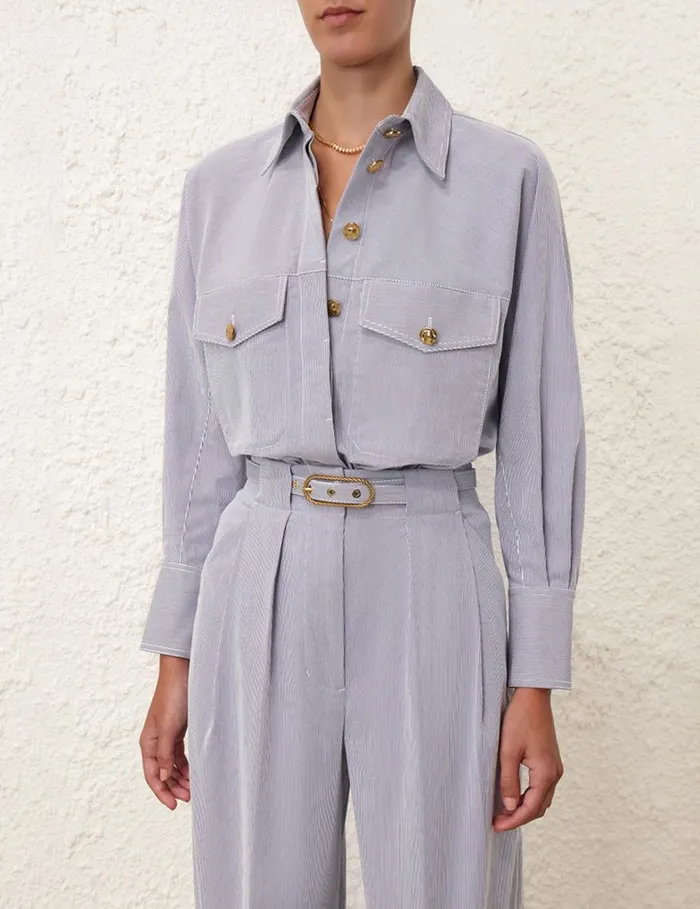 Women Clothing Zimmermann Natura Pocket Stripe Shirt Micro Stripe