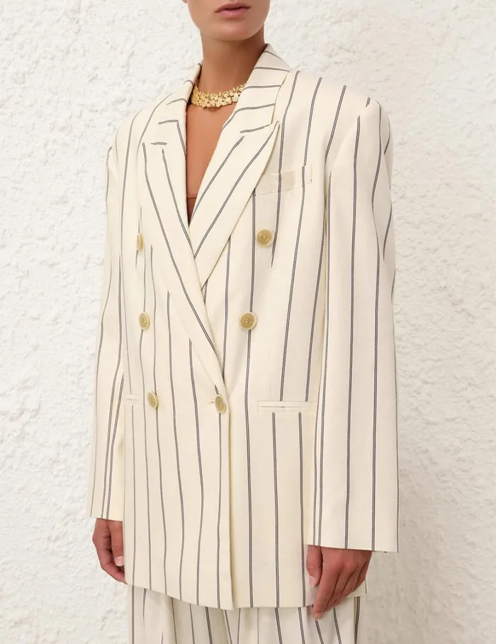 Women Clothing Zimmermann Natura Relaxed Jacket Navycream Stripe