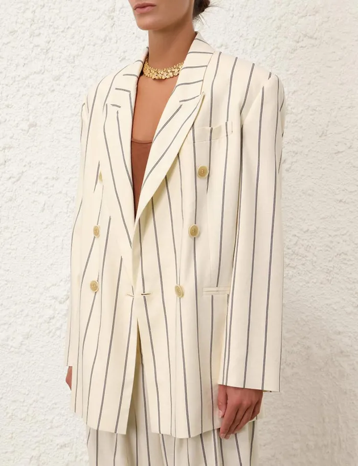 Women Clothing Zimmermann Natura Relaxed Jacket Navycream Stripe