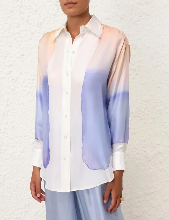 Women Clothing Zimmermann Natura Relaxed Shirt Blue Fields