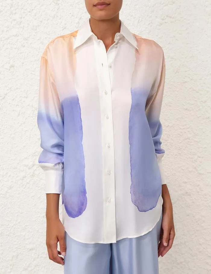 Women Clothing Zimmermann Natura Relaxed Shirt Blue Fields