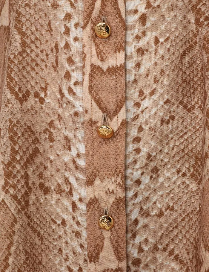 Women Clothing Zimmermann Natura Shirt Mini Dress Tan Snake