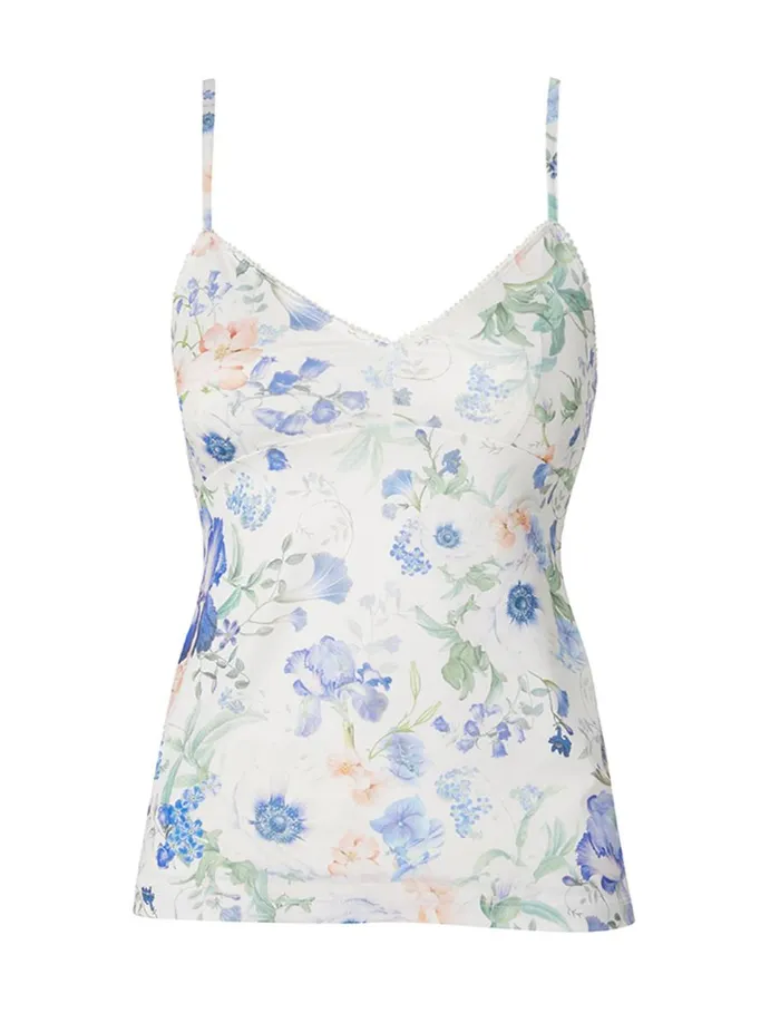 Women Clothing Zimmermann Natura Tie Neck Billow Top Blue Garden Print
