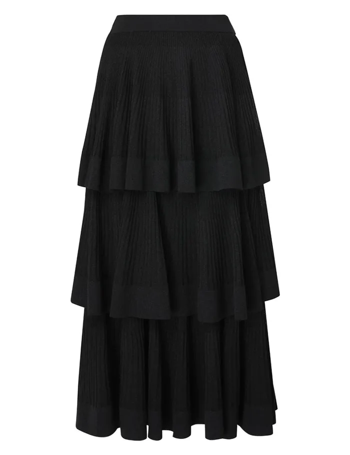 Women Clothing Zimmermann Natura Tiered Ruffle Skirt Black