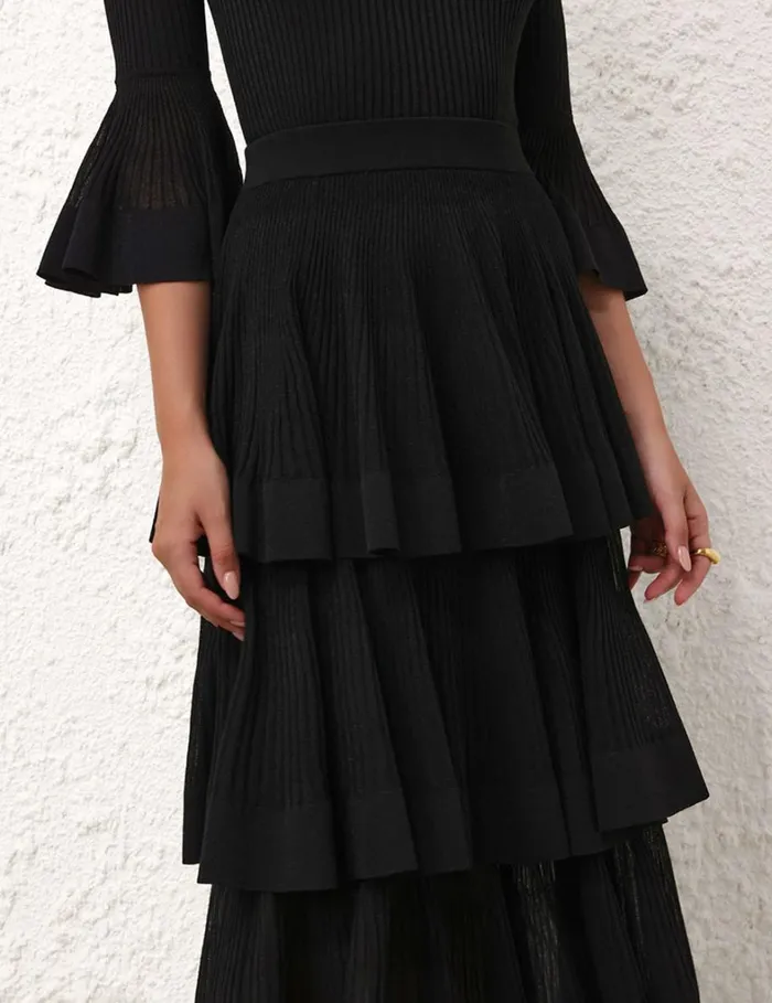 Women Clothing Zimmermann Natura Tiered Ruffle Skirt Black
