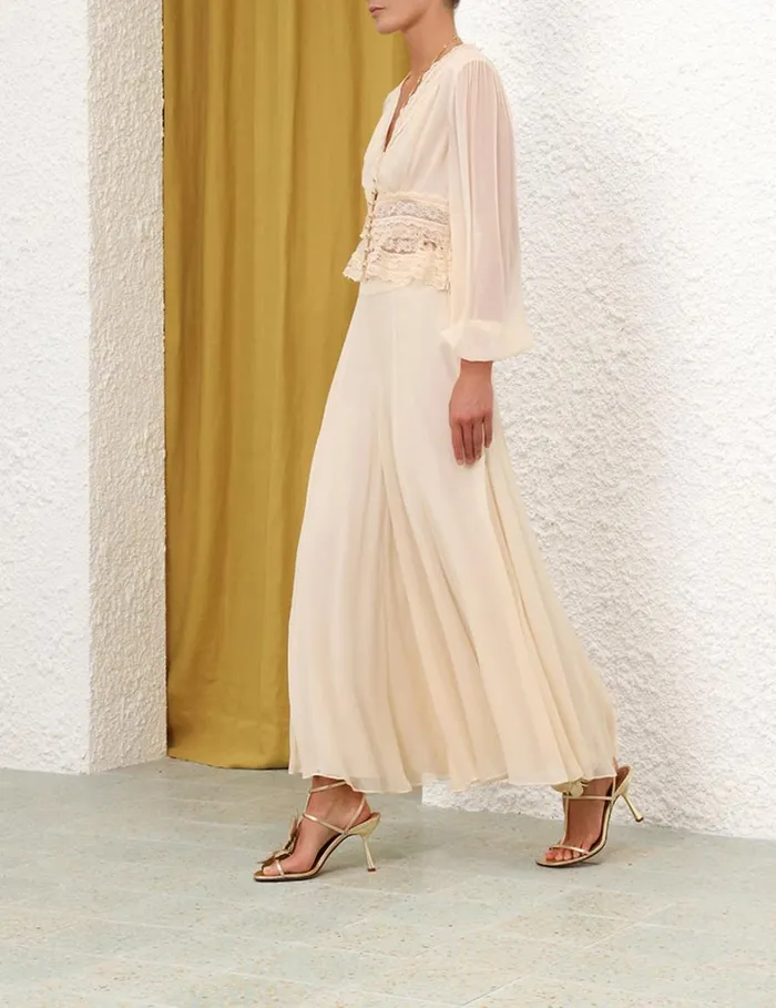 Women Clothing Zimmermann Natura V Neck Button Bodice Buff