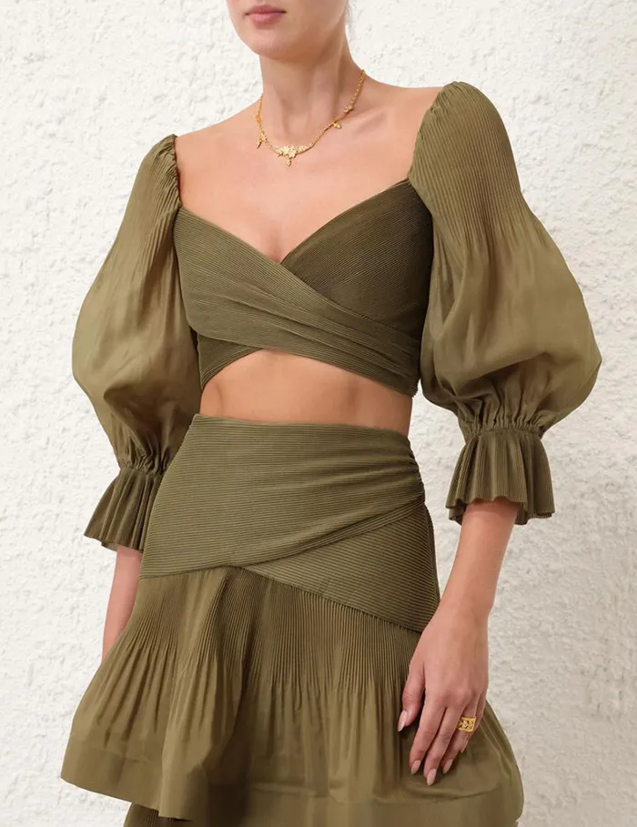 Women Clothing Zimmermann Pleated Bodice Olive