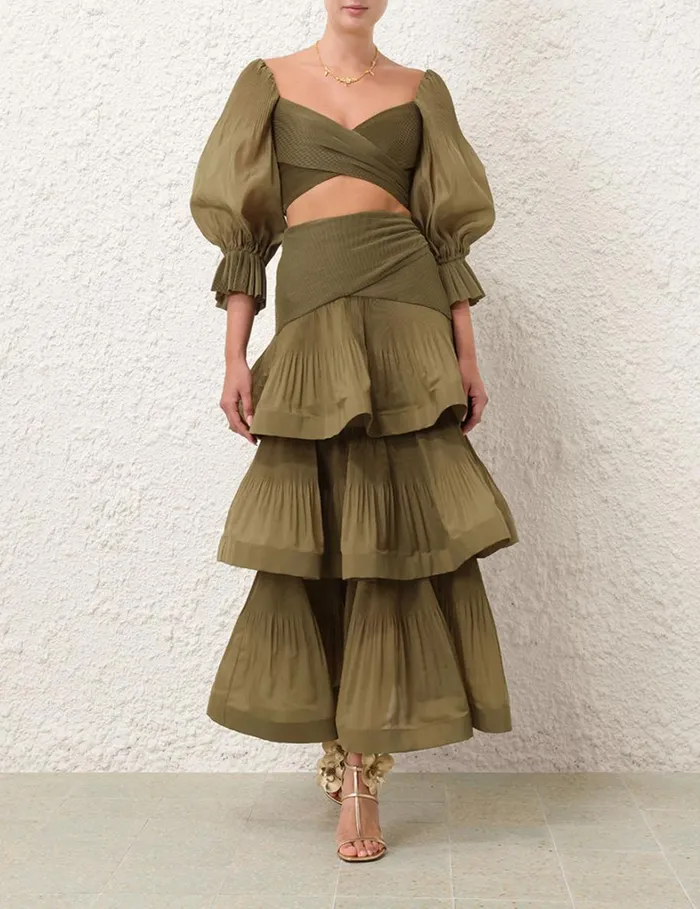 Women Clothing Zimmermann Pleated Bodice Olive