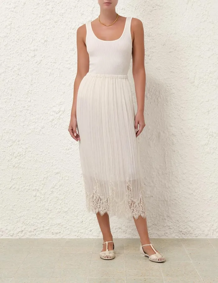 Women Clothing Zimmermann Pleated Skirt Cream