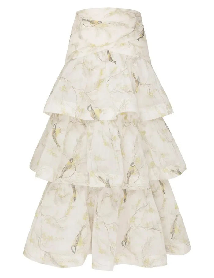Women Clothing Zimmermann Pleated Tiered Skirt Acacia Birds