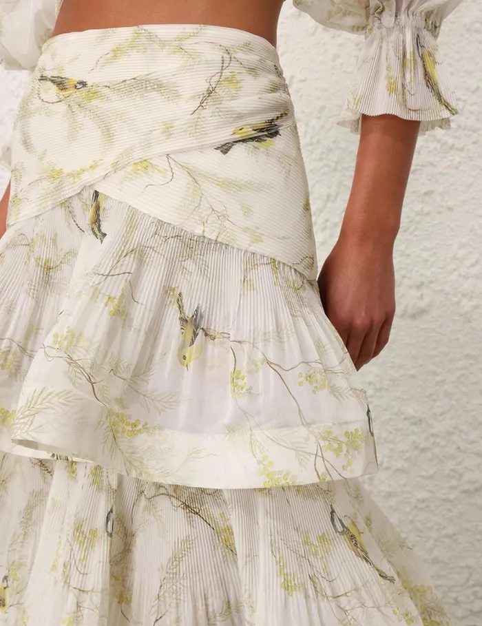 Women Clothing Zimmermann Pleated Tiered Skirt Acacia Birds