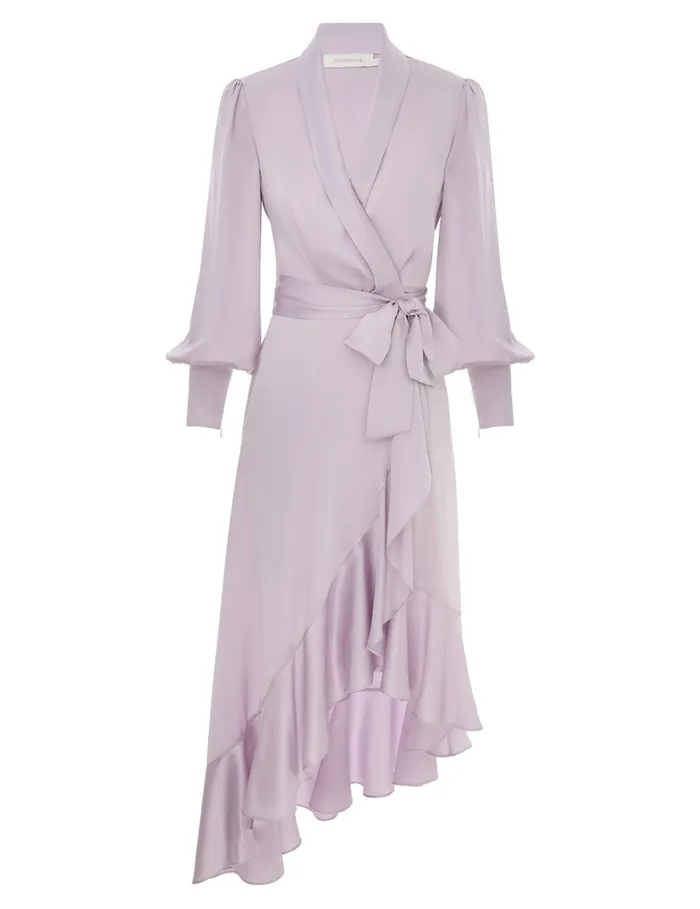 Women Clothing Zimmermann Silk Wrap Midi Dress Light Lavender