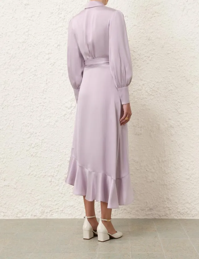 Women Clothing Zimmermann Silk Wrap Midi Dress Light Lavender