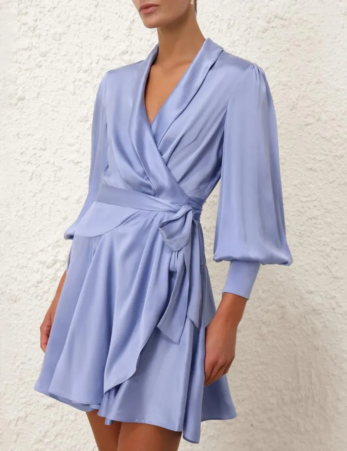Women Clothing Zimmermann Silk Wrap Mini Dress Hydrangea