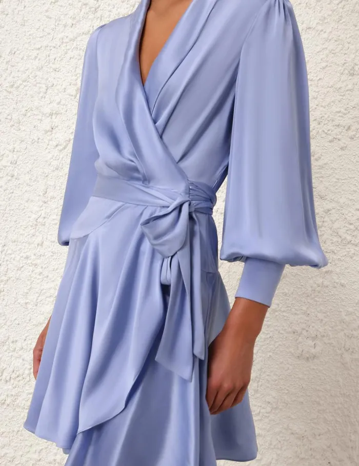 Women Clothing Zimmermann Silk Wrap Mini Dress Hydrangea