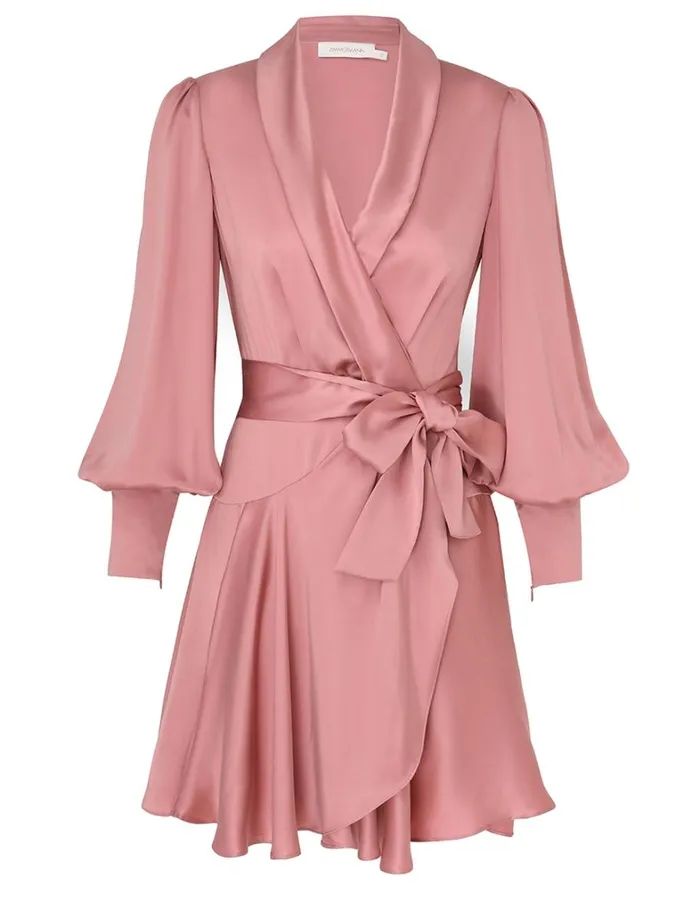 Women Clothing Zimmermann Silk Wrap Mini Dress Rose