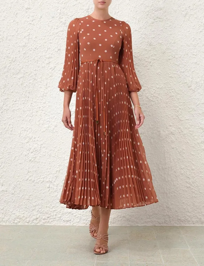 Women Clothing Zimmermann Sunray Long Sleeve Midi Aragoncream Dot