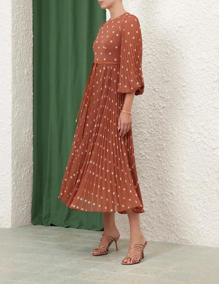 Women Clothing Zimmermann Sunray Long Sleeve Midi Aragoncream Dot