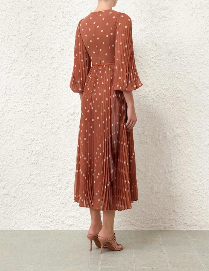 Women Clothing Zimmermann Sunray Long Sleeve Midi Aragoncream Dot