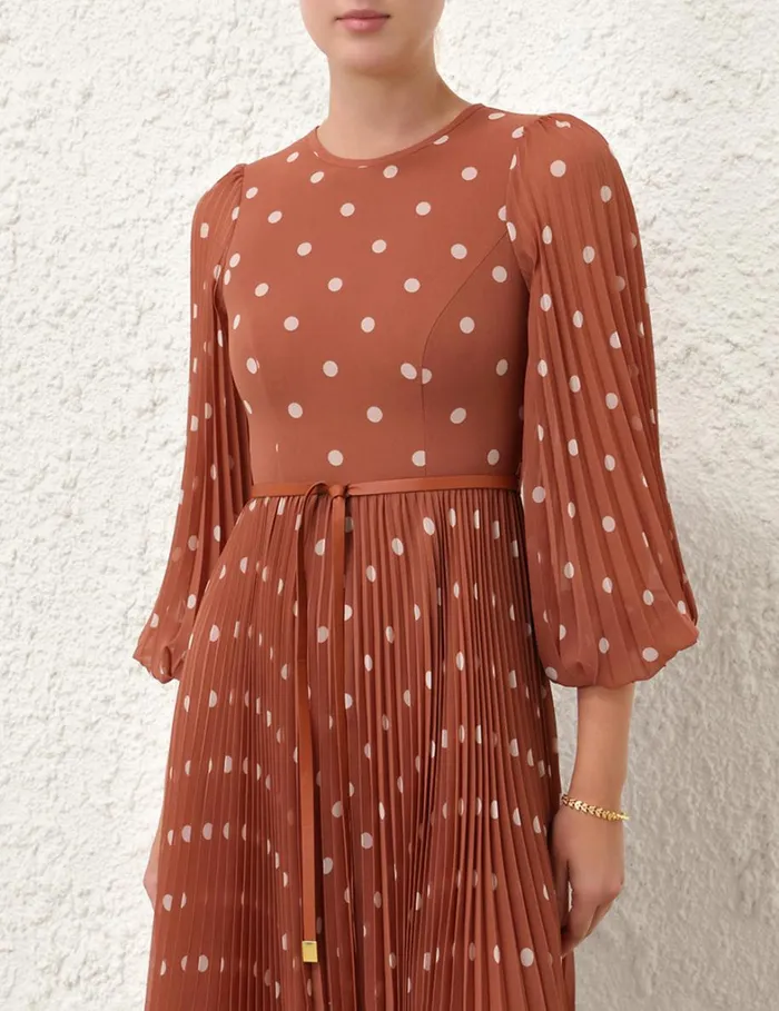 Women Clothing Zimmermann Sunray Long Sleeve Midi Aragoncream Dot