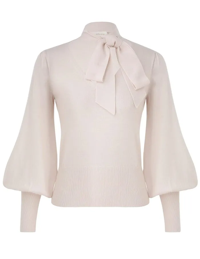 Women Clothing Zimmermann Tie Neck Sweater Cream