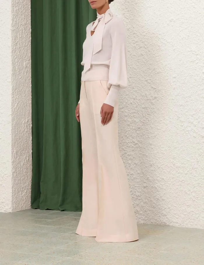 Women Clothing Zimmermann Tie Neck Sweater Cream