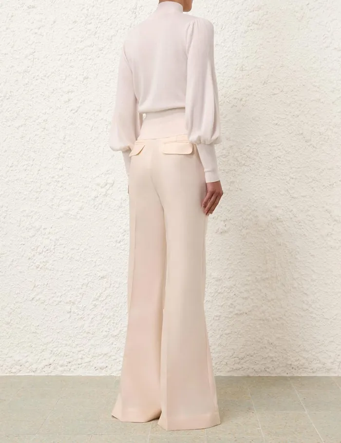 Women Clothing Zimmermann Tie Neck Sweater Cream