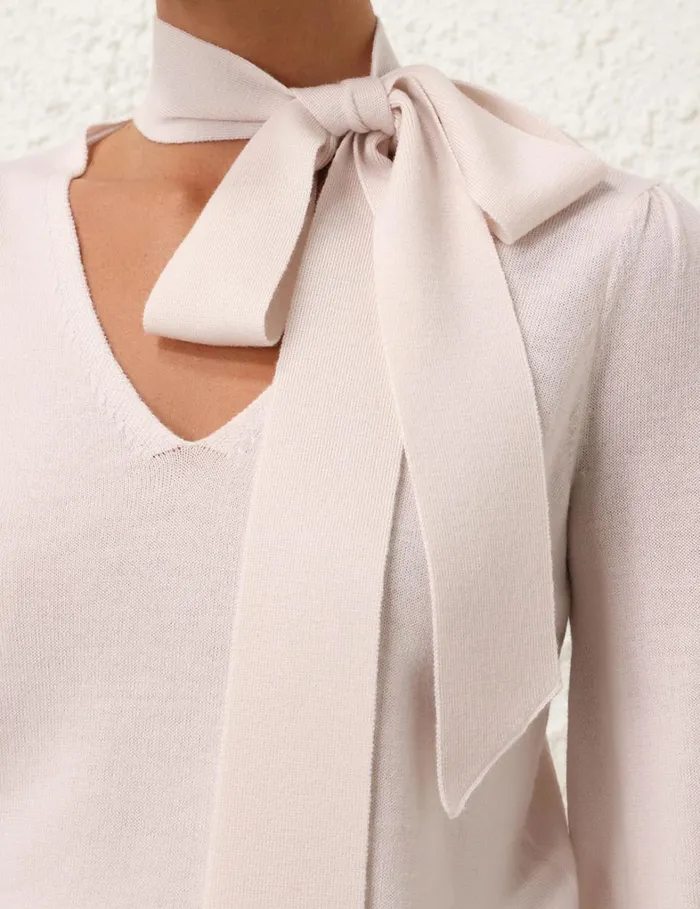 Women Clothing Zimmermann Tie Neck Sweater Cream