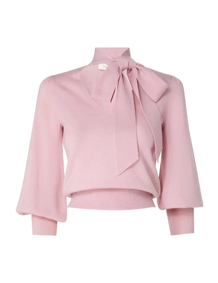 Women Clothing Zimmermann Tie Neck Sweater Lipstick