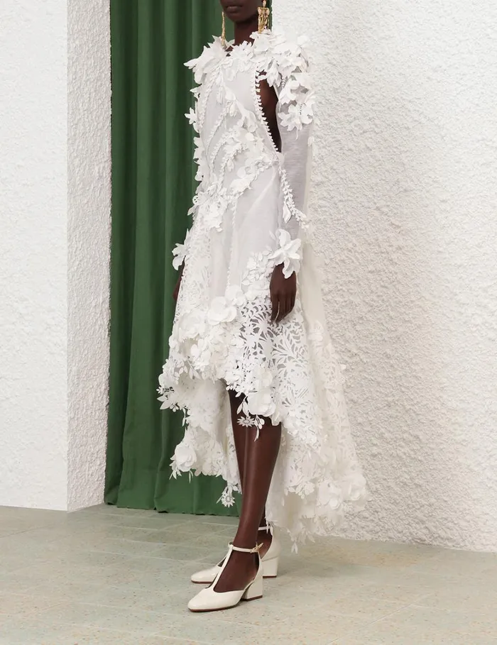 Women Clothing Zimmermann Tranquillity Lasercut Midi Ivory