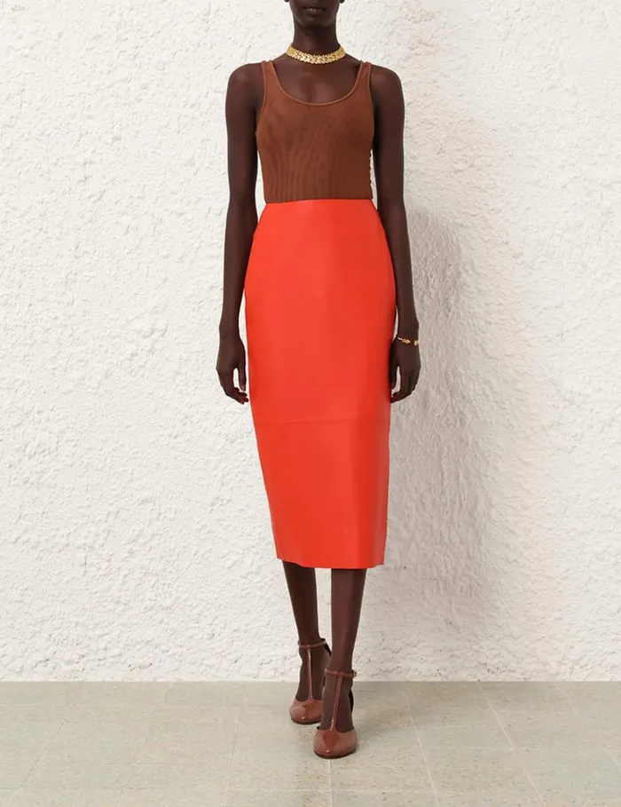 Women Clothing Zimmermann Tranquillity Leather Skirt Tomato