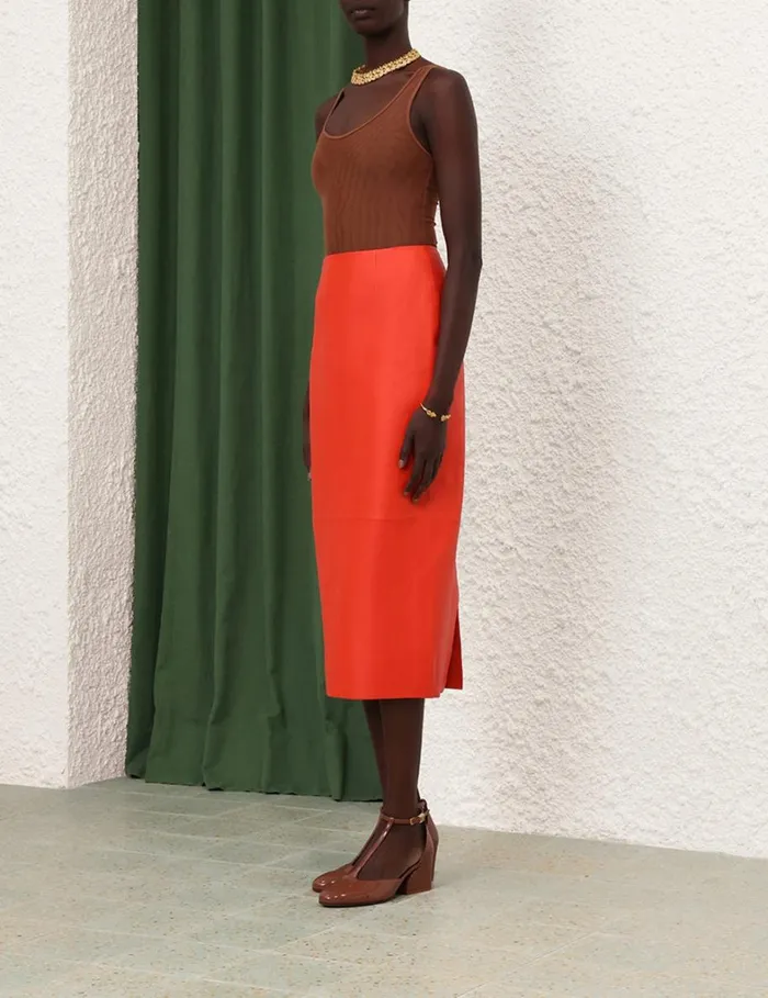 Women Clothing Zimmermann Tranquillity Leather Skirt Tomato
