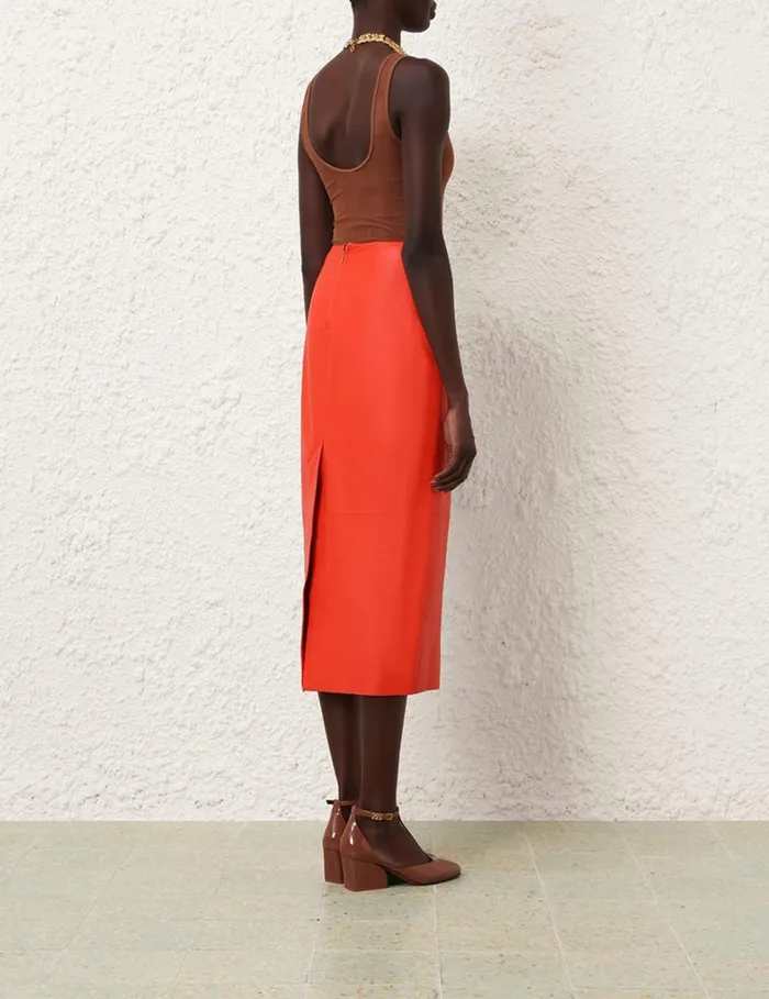 Women Clothing Zimmermann Tranquillity Leather Skirt Tomato