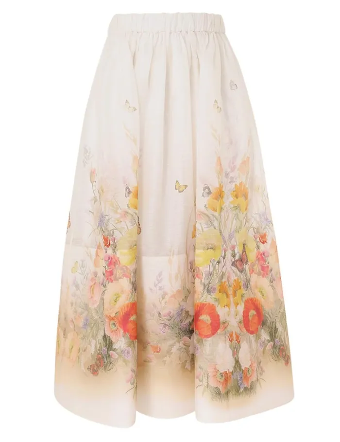 Women Clothing Zimmermann Tranquillity Midi Skirt Red Butterflies
